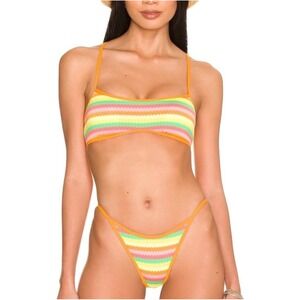 L space Bitsy Cut Pamela Bikini Set Striped Orange Pink Green Swimsuit S‎ Small